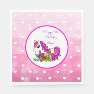 Personalised Purple Unicorn Happy Birthday Napkin