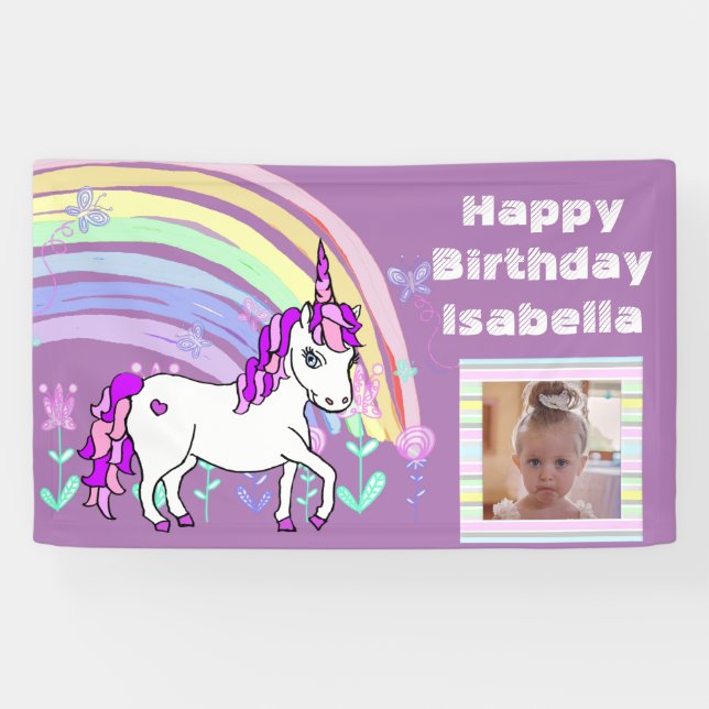 Personalised Purple Unicorn Rainbow Birthday Banner (Horizontal)