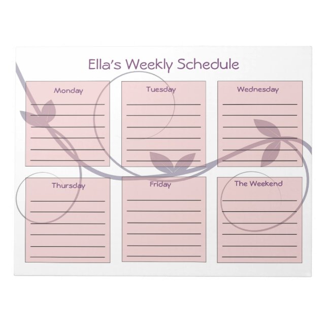 Personalised Purple Vines Weekly Schedule Notepad (Front)