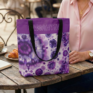 Personalised Purple Violet Pink Batik Art Pattern Tote Bag