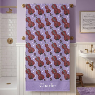 Personalised Purple Violin Bath Towel