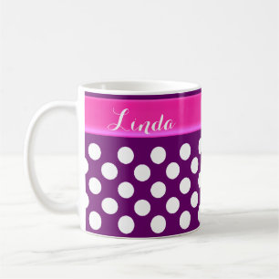 Personalised Purple w White Polka Dots Coffee Mug