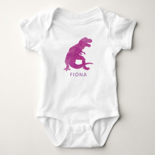 Personalised Purple Watercolor Dinosaur Baby Girl Bodysuit
