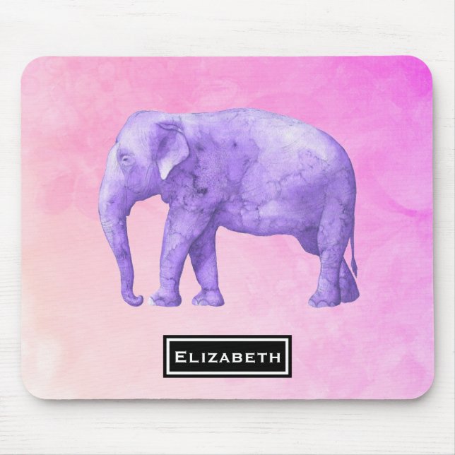 Personalised Purple Watercolor Elephant Mouse Mat (Front)