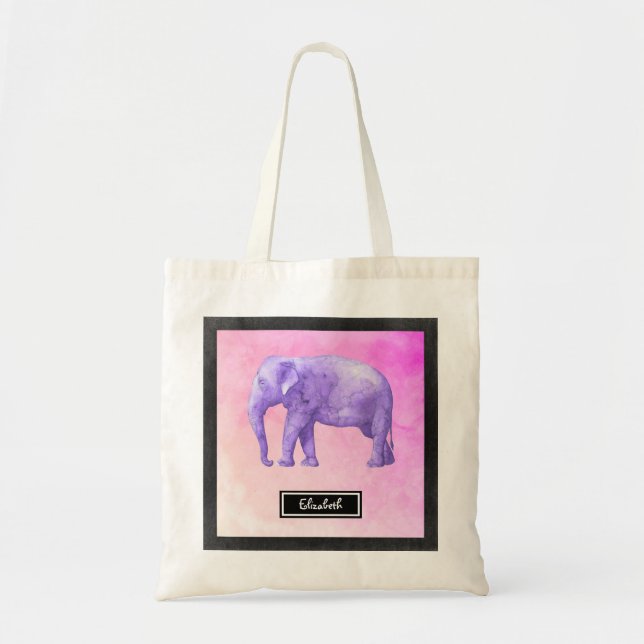 Personalised Purple Watercolor Elephant Tote Bag (Front)