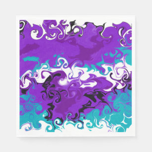 Personalised Purple Waves Fluid Art Birthday   Napkin