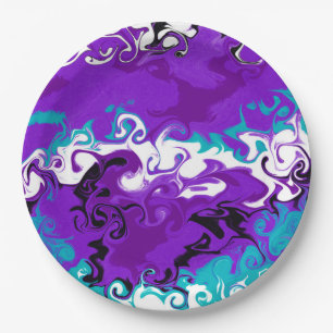 Personalised Purple Waves Fluid Art Birthday Paper Plate
