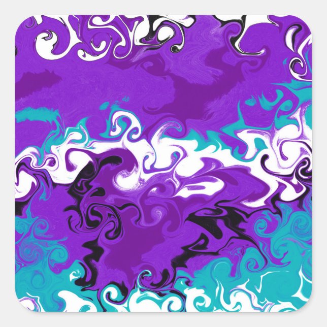 Personalised Purple Waves Fluid Art   Square Sticker (Front)