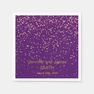 Personalised Purple Wedding Confetti Gold Glitter Napkin