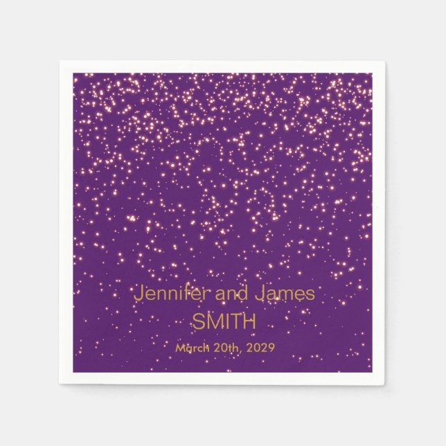 Personalised Purple Wedding Confetti Gold Glitter Napkin (Front)