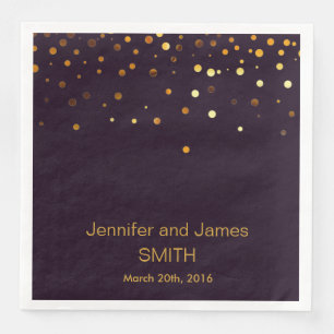Personalised Purple Wedding Confetti Gold Glitter  Napkin