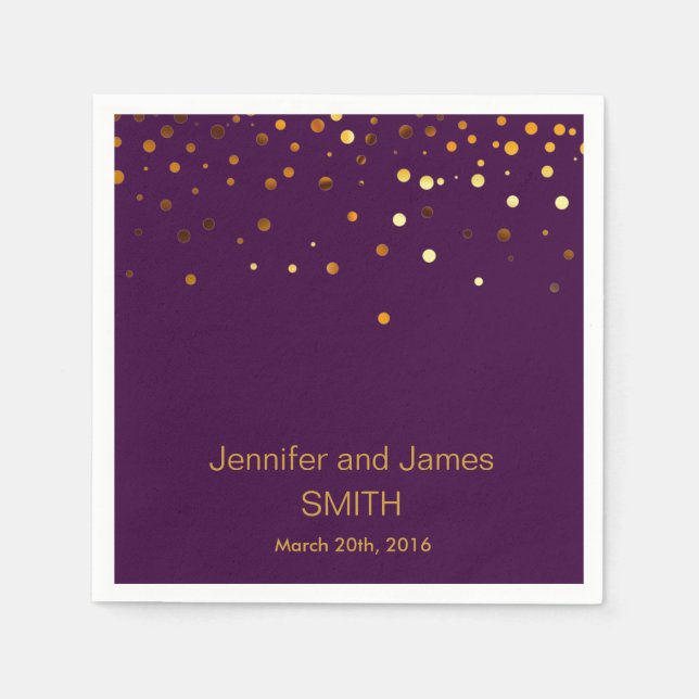 Personalised Purple Wedding Confetti Gold Glitter Napkin (Front)