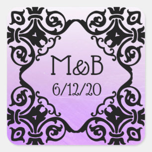 Personalised Purple Wedding Date  Initials Sticker
