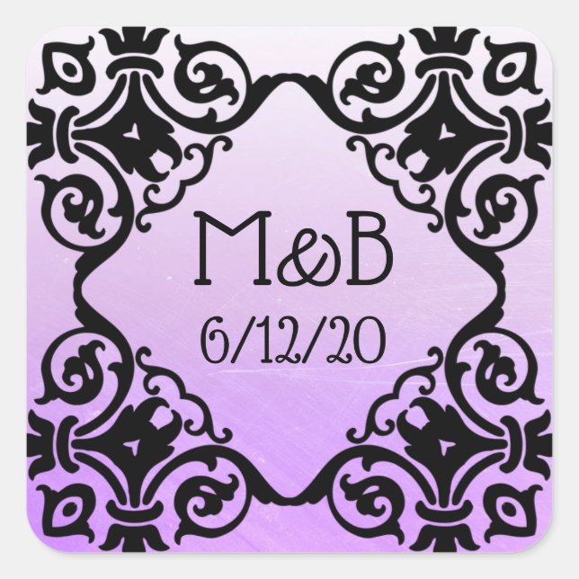 Personalised Purple Wedding Date  Initials Sticker (Front)