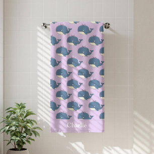 Personalised Purple Whale Kids Bath Towel