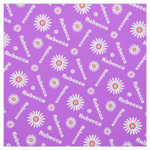 Personalised purple white daisy name pattern fabric