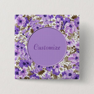 Personalised Purple & White Floral Button