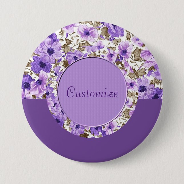 Personalised Purple & White Floral Round Button 2 (Front)