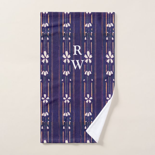 Personalised Purple & White Florals Hand Towel (Hand Towel)