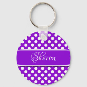 Personalised Purple White Polka Dot Keychain