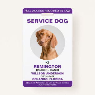Personalised purple White Service Dog Photo ID ID Badge