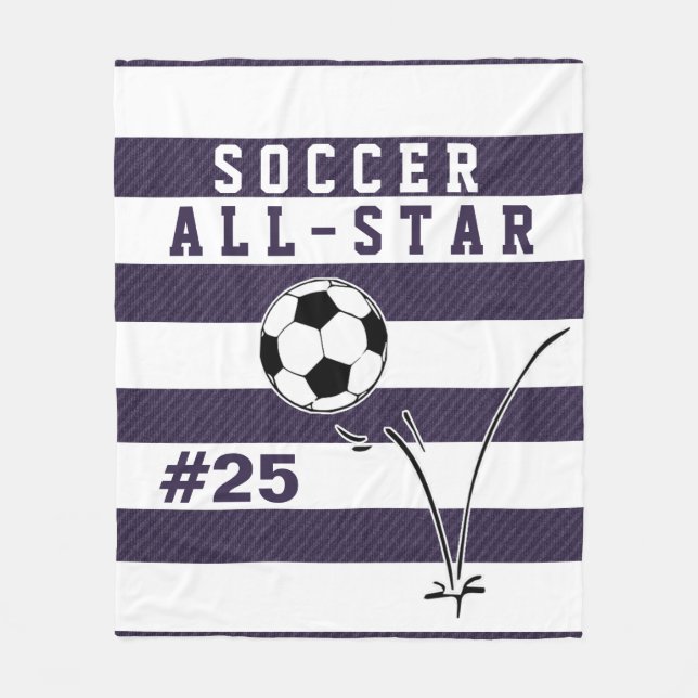 Personalised Purple & White SOCCER Blanket (Front)