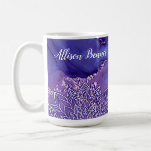 Personalised Purple White Watercolor Mandala Coffee Mug