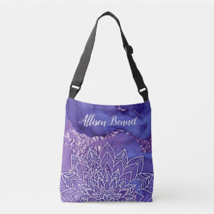 Personalised Purple White Watercolor Mandala Crossbody Bag