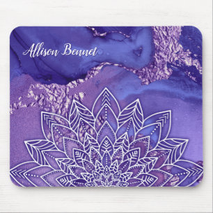 Personalised Purple White Watercolor Mandala Mouse Mat