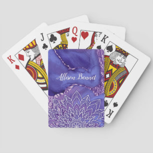 Personalised Purple White Watercolor Mandala Playing Cards