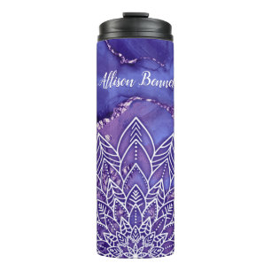 Personalised Purple White Watercolor Mandala Thermal Tumbler