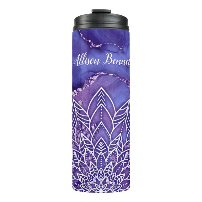 Personalised Purple White Watercolor Mandala Thermal Tumbler (Front)