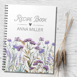 Personalised Purple Wildflower Floral Recipe Notebook