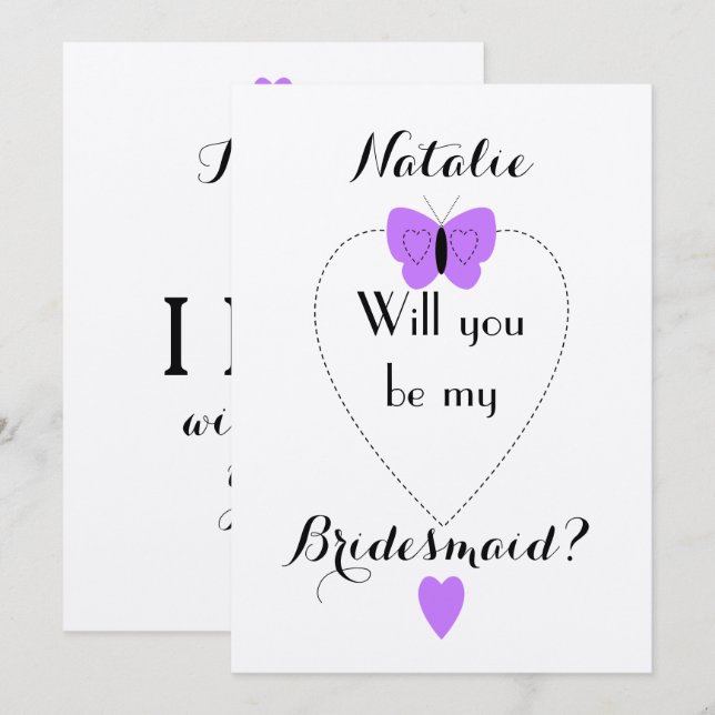 Personalised purple Will you be my Bridesmaid Invitation (Front/Back)