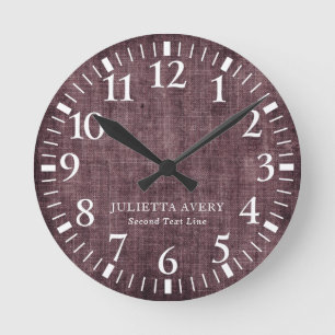 Personalised Purple Wine Linen Texture Round Clock