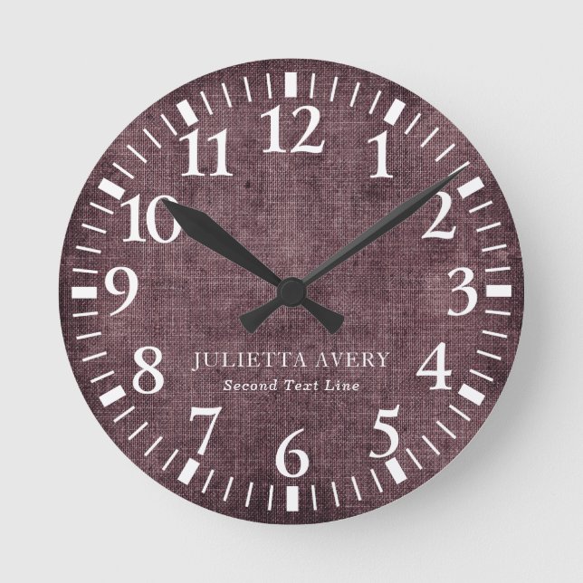 Personalised Purple Wine Linen Texture Round Clock (Front)