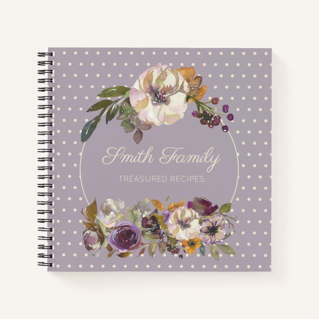 Personalised Purple Yellow Ivory Floral Recipe Notebook (Front)