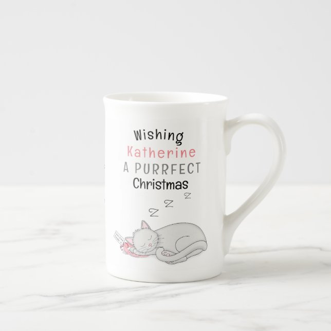 Personalised Purrfect Christmas Cat Bone China Mug (Right)