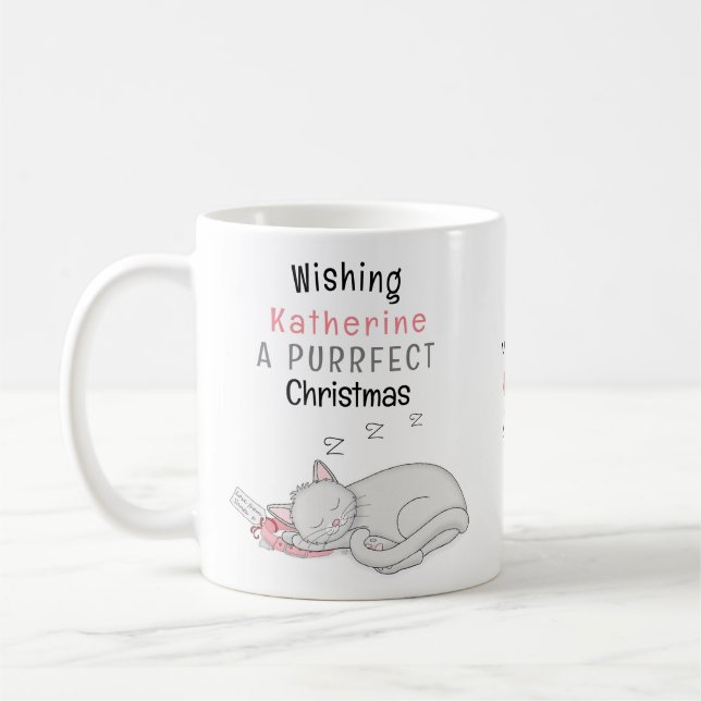 Personalised Purrfect Christmas Cat Mug (Left)