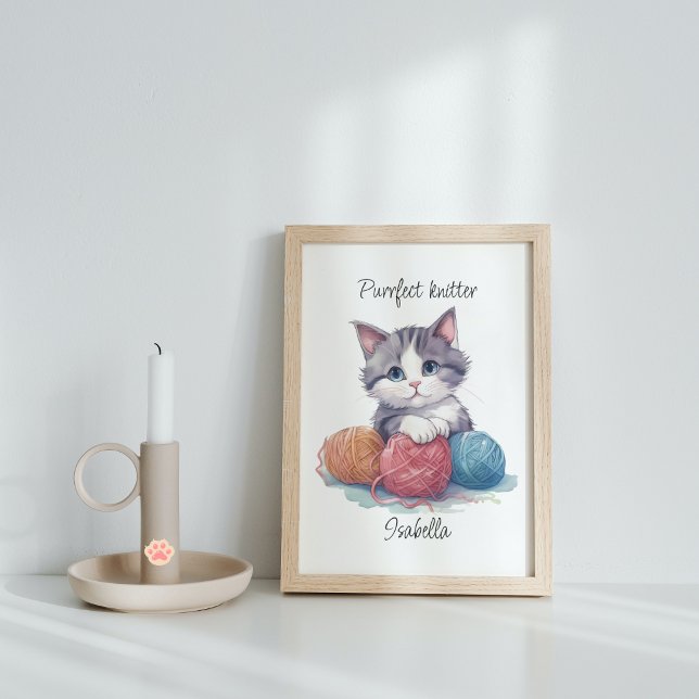 Personalised Purrfect Knitter Cat for Yarn Lovers Poster (A great poster for anyone who loves cats and knitting. )