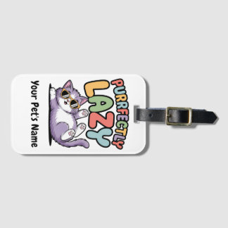 Personalised Purrfectly Lazy Cat Custom Pet Name C Luggage Tag
