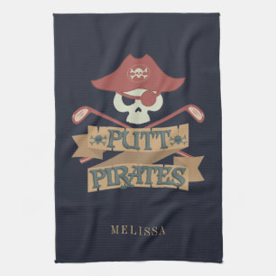 Personalised Putt Pirates Golfing Hobby Kitchen To Tea Towel