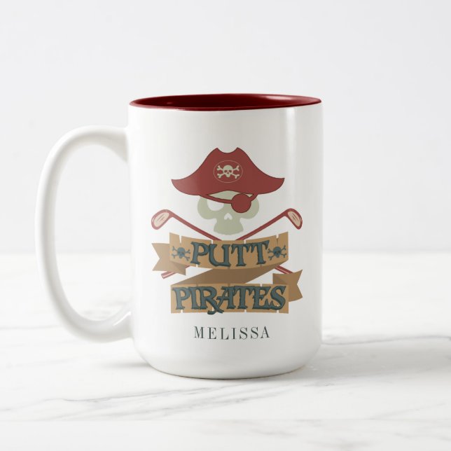 Personalised Putt Pirates Golfing Hobby Two-Tone Coffee Mug (Left)