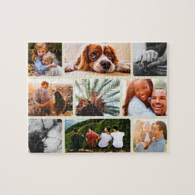 Personalised Puzzle 9 Photo Collage in Tan Frame (Horizontal)