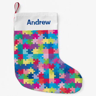 Personalised Puzzle Pattern Autism Awareness Small Christmas Stocking