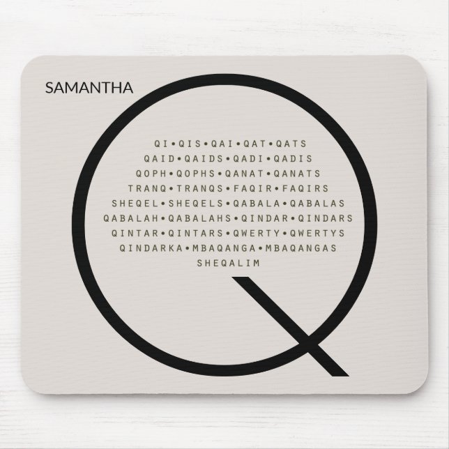 Personalised Q Words With No U American English Mouse Mat (Front)
