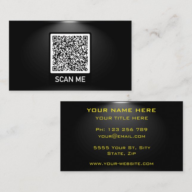 Personalised QR Code Black Business Card Template (Front/Back)