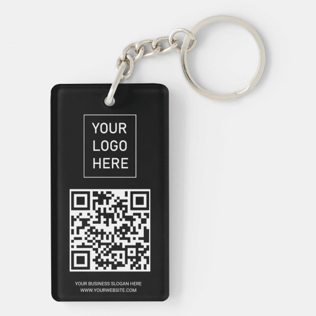Personalised QR Code Business Card Your Logo Black Key Ring (Back)