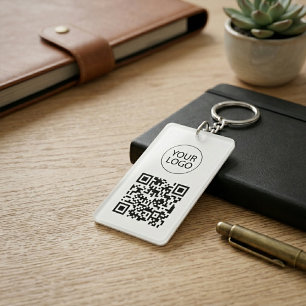Personalised QR Code Business Card Your Logo white Key Ring