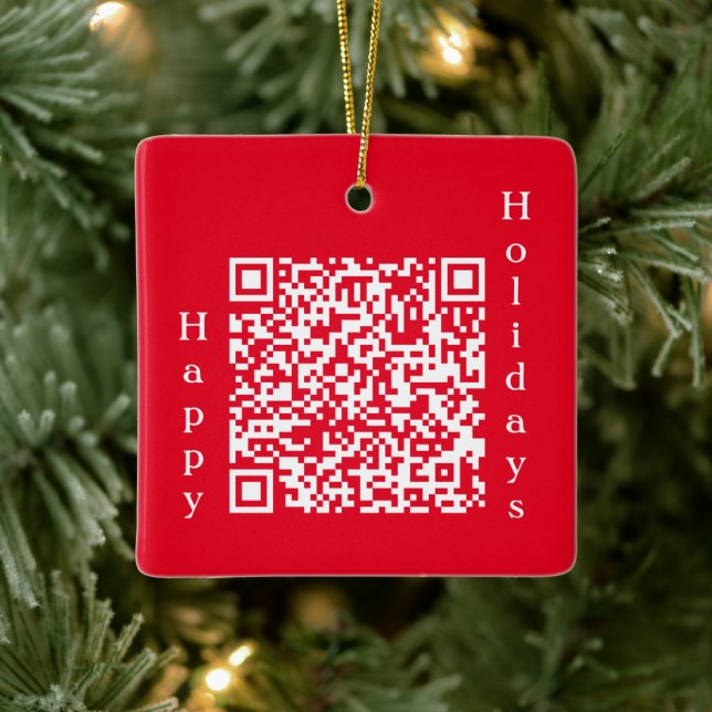 Personalised QR Code Happy Holidays Custom Text Ceramic Ornament (Tree)